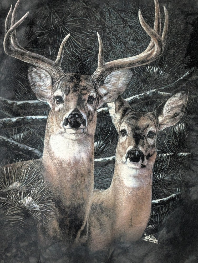 The Mountain Mens T-shirt Vintage 2001 Gray Deer Mates Leather Tag Large #6704
