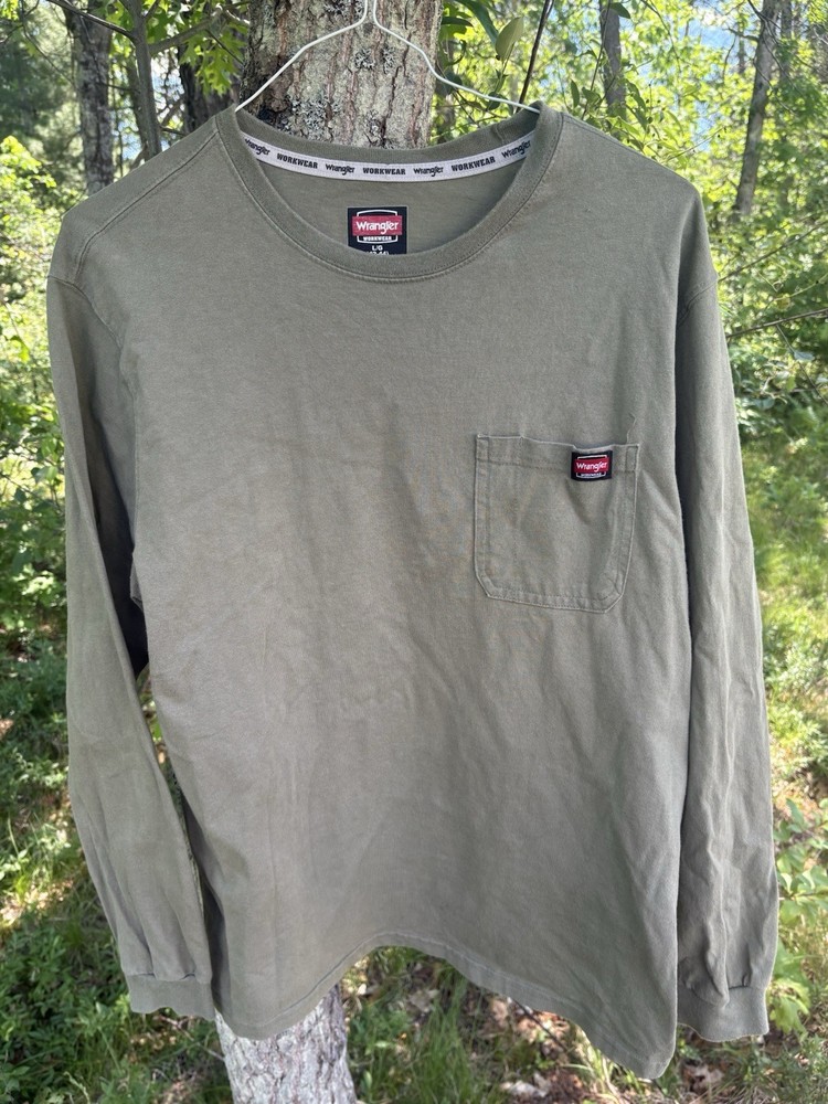 Wrangler Workwear Mens L Tan Heavyweight Long Sleeve Pocket Tee Shirt