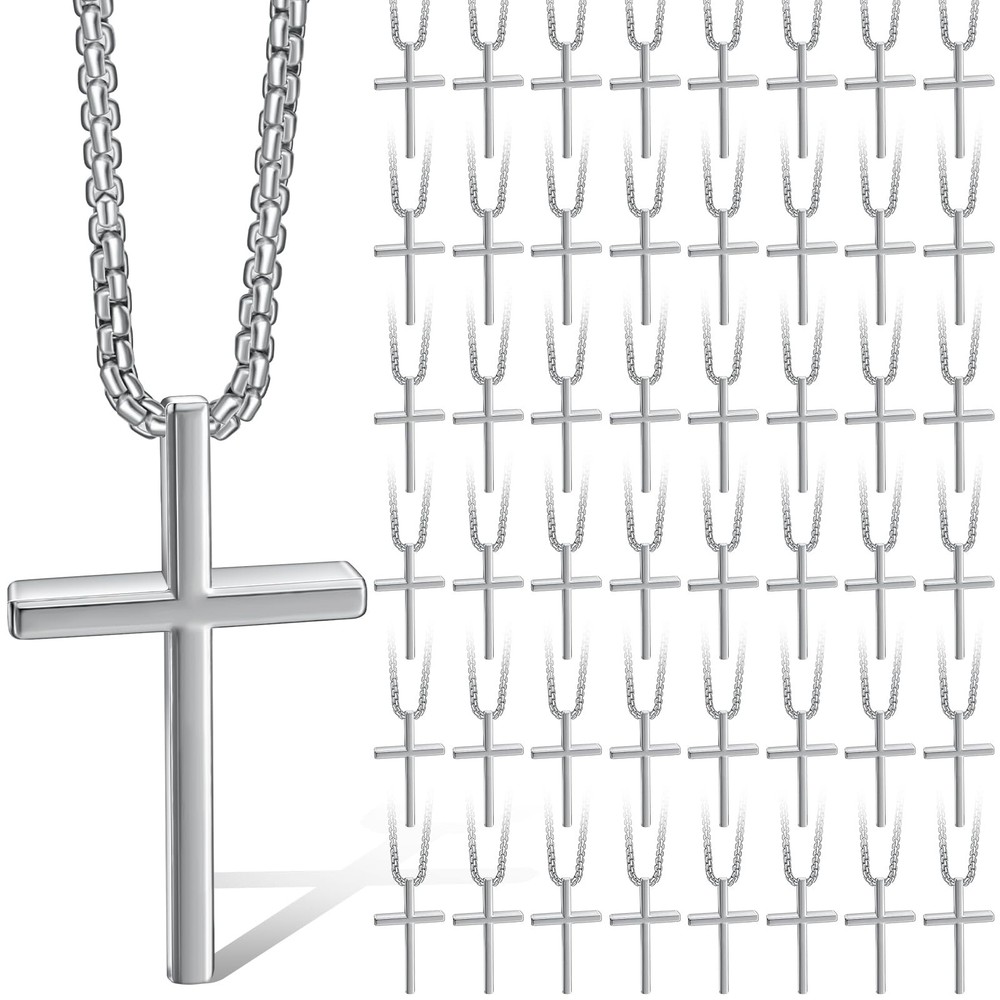 Cross Necklace Bulk Silver Stainless Steel Cross Pendant Chain Necklace for M…