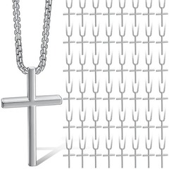 Cross Necklace Bulk Silver Stainless Steel Cross Pendant Chain Necklace for M…