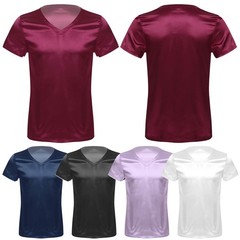 Men’s Satin Classic fit Fit V-Neck T-Shirt Ice Silky Pajamas Tops Undershirt