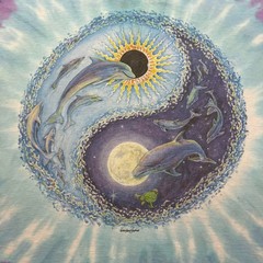Vintage 90s 1993 Jerry Jaspar Dolphin Yin Yang Solar Eclipse Tie Dye Shirt XXL