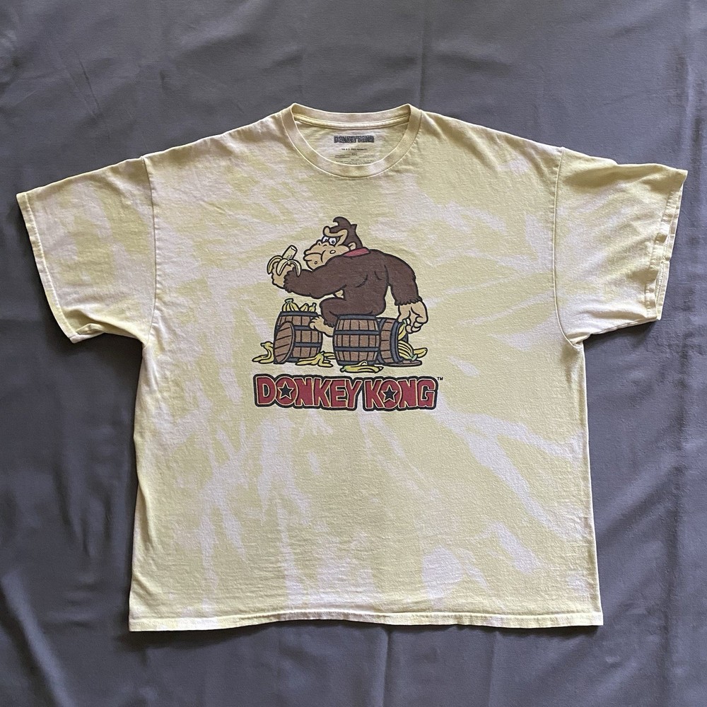 2020s Nintendo Donkey Kong T Shirt Mens Size 2XL Yellow Acid Wash Dye Video Game