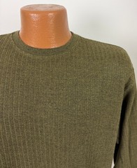 Vintage 90s Ribbed Knit Shirt Men Medium Minimalist Casual Olive Brown Midweight