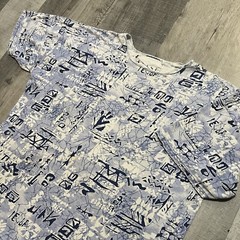 Vintage FRANK Abstract All Over Print Blue/White 80s Distressed Boho Zen T Shirt
