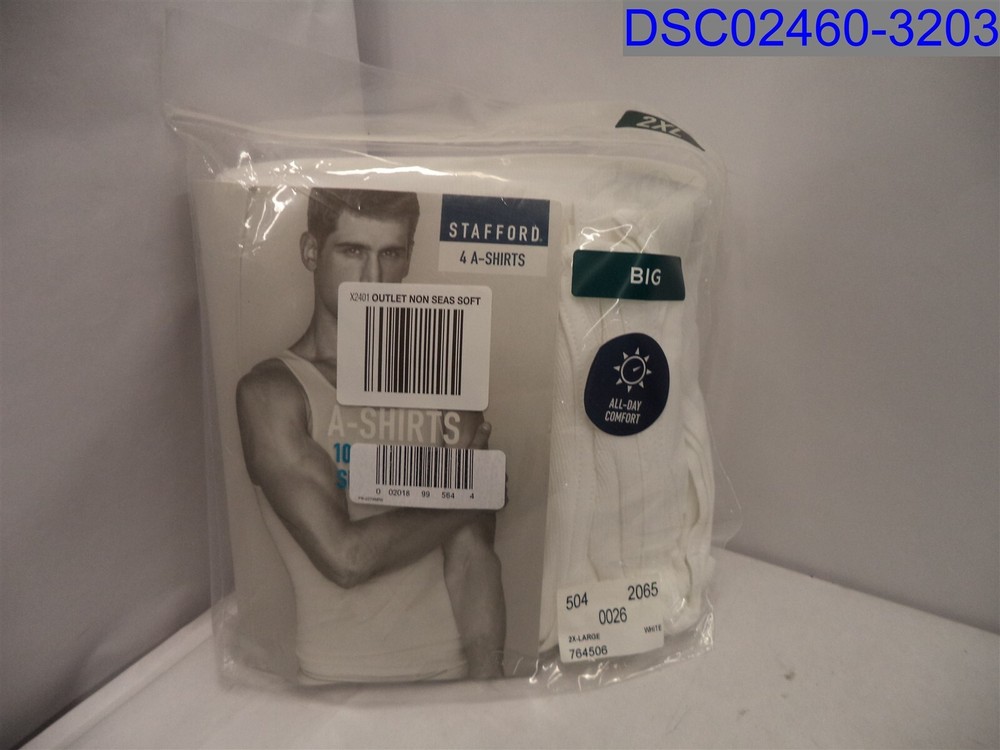 Qty= 4 ( 1 Pack of 4): Stafford Big White Men’s 2XL A-Shirts