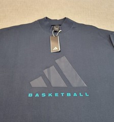 Adidas Basketball Tshirt XL Unisex Blue Aurora Ink Logo Tee High Neck