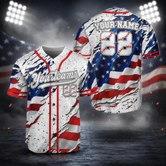 Custom Name Number Torn USA Flag Baseball Jersey Patriotic Graphic Shirt
