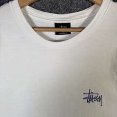 Vintage Stussy Shirt Mens Medium White Y2K Surf Skate Spellout Logo Cursive