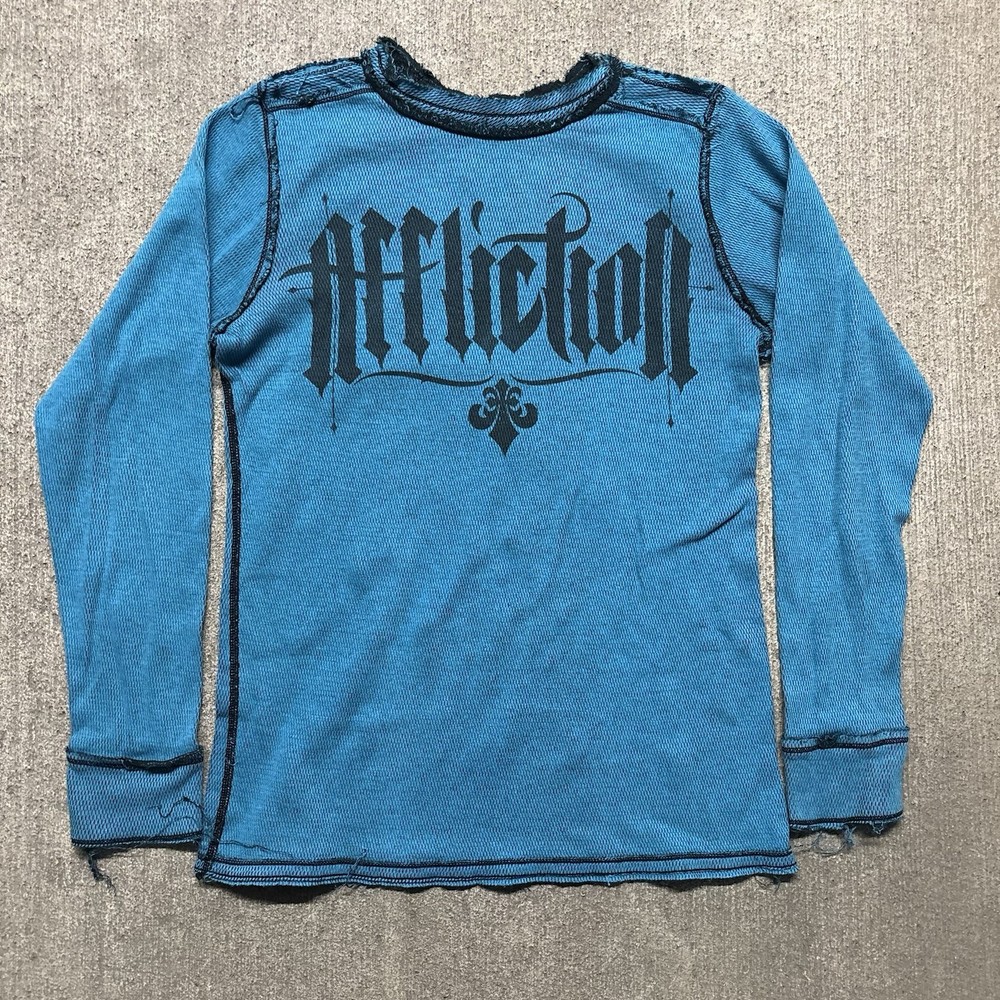 Y2K Affliction Long Sleeve Thermal Graphic Shirt Mens M Grunge Punk Cyber Goth