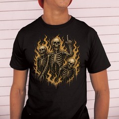 Retro Skeletons On Fire Unisex T-shirt | Gothic Skull Lover Gifts for Men