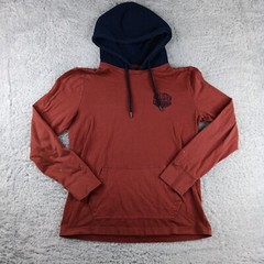 Hollister Shirt Mens Small Orange Blue Drawstring Logo Muff Pocket Hooded Tee