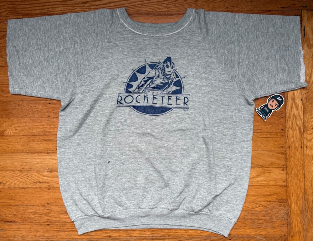 VTG 90S WALT DISNEY THE ROCKETEER GREY CREWNECK SHIRT SWEATSHIRT MOVIE PROMO L