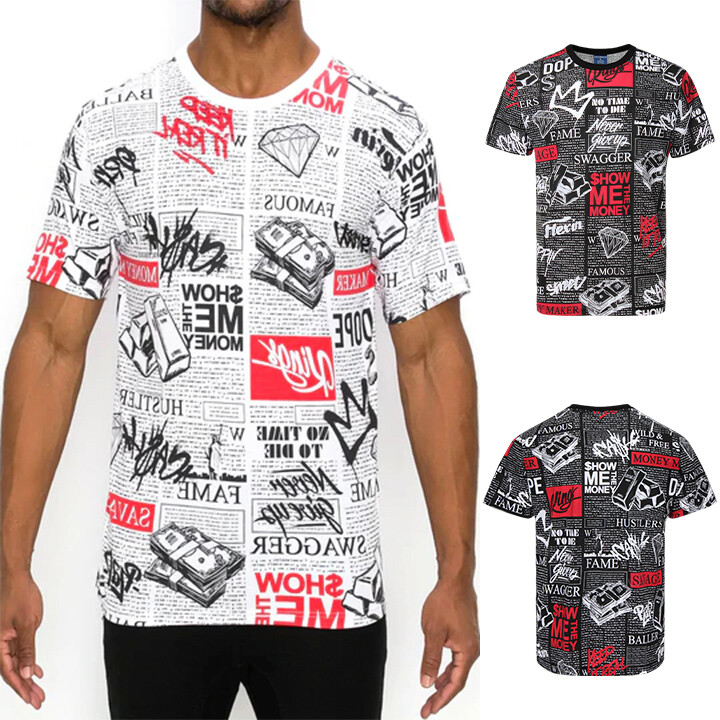 Victorious Men’s Casual All Over Newspaper Letter Graphic T-Shirt TS7472
