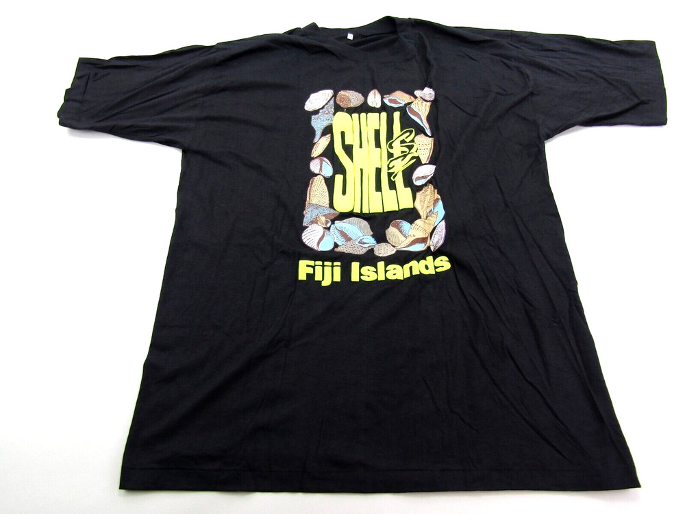VINTAGE Fiji T-Shirt Adult XL Shells Graphic Short Sleeve Beach Black Seashells