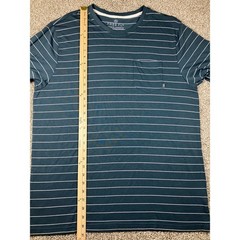 Free Fly Mens XL Bamboo Performance Striped Pocket T-Shirt Blue White Crew Neck