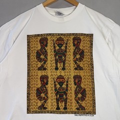 Vintage Art T Shirt Mens XL White Bali Primitive Native Hand Made Single Stitch