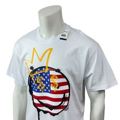 Brooklyn Vertical T Shirt Mens L USA Flag Smiley Face Crown Graphic White Cotton