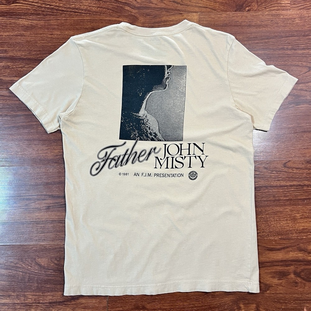 Father John Misty T-Shirt Size Medium Tan Cream Double Sided Presentation Tee