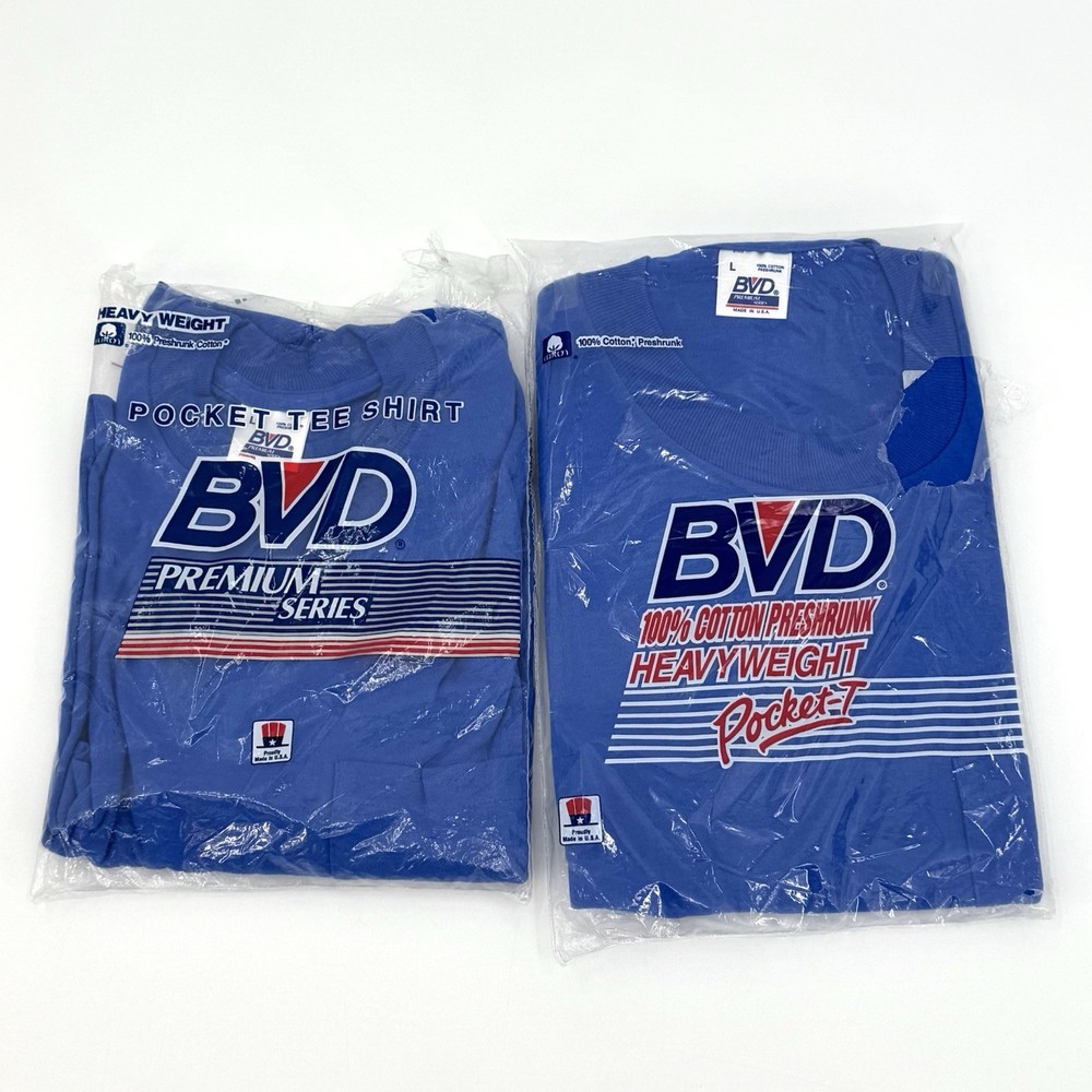 Vtg 90’s BVD Pocket T-Shirts Men’s Large Royal Blue Pre Shrunk Cotton Lot Of 2