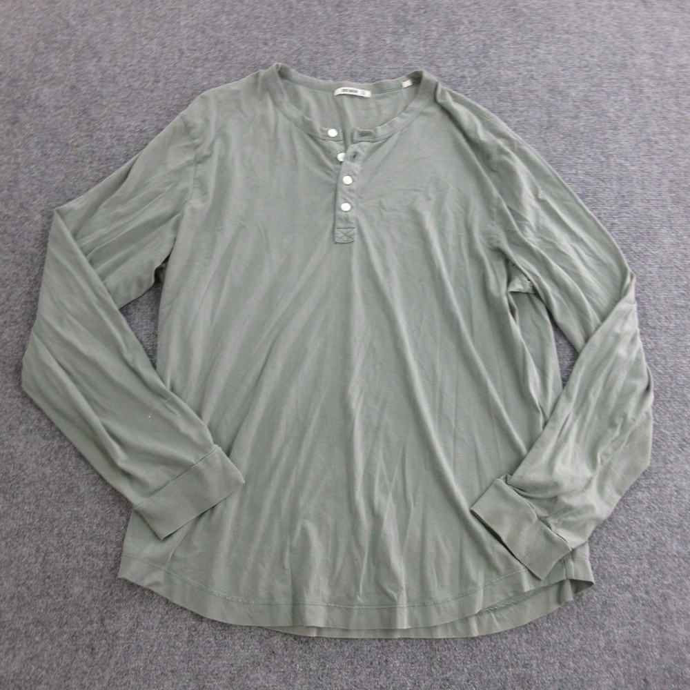 Buck Mason Henley Shirt Mens XL Green Long Sleeve 100% Cotton Casual Tee Top