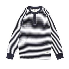 Mens Henry Shirt Sailor Striped Shirt Retro Heavy Cotton Classic Causal T-shirt