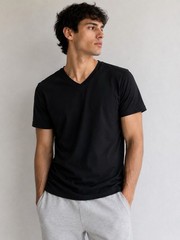 Black Short Sleeve V-Neck T-Shirt | Soft Stretch Casual Basic | Men’s