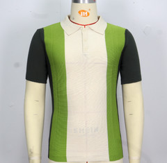Men’s Multicolor Striped T Shirt Casual Knitwear Lapel Short Sleeve Summer Chic