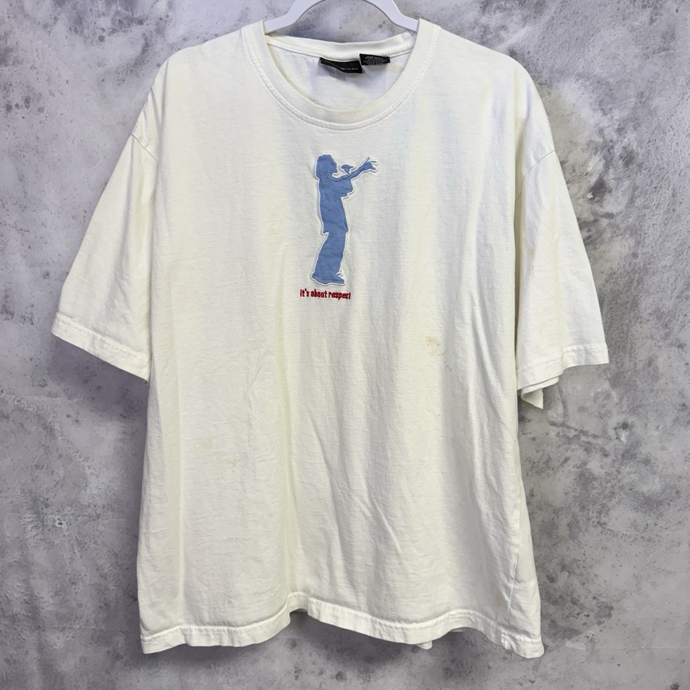 Vintage Y2K No Boundaries Respect Shirt Mens XL Embroidered White Short Sleeve