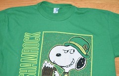 VTG 1990s Snoopy St Patricks Day Joe Shamrock Single Stitch Peanuts Green USA L