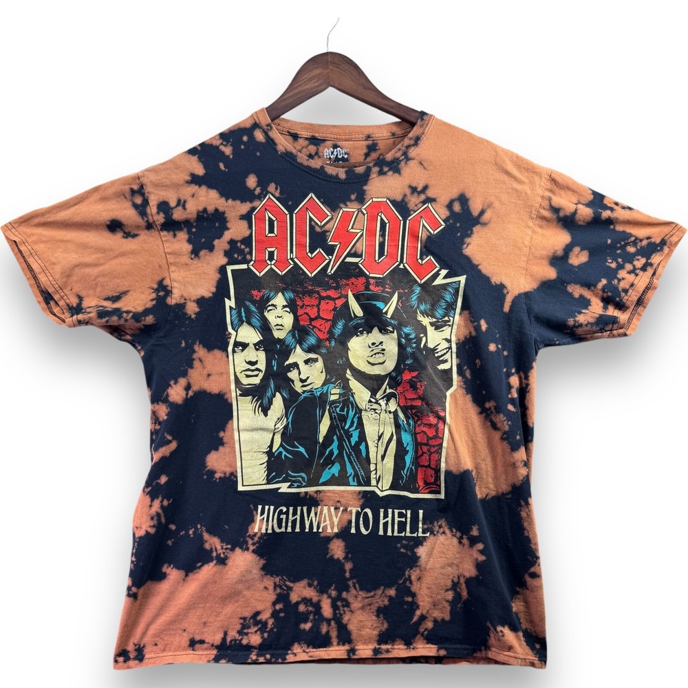 AC/DC Highway To Hell Heavy Metal Rock Men’s T-Shirt Size XL Black Bleach Wash