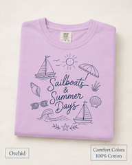 Sailboats & Summer Days Comfort Colors Tee, Nautical Coastal Shirt