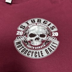 Suna Mens Sturgis 2020 Motorcycle Rally Short Sleeve T-Shirt L Burgundy Slim Fit