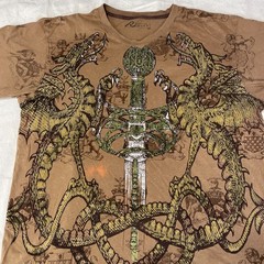 Request Shirt Mens 2XL XXL Brown Y2K Cyber Punk Mall Goth Grunge Dragon Sword