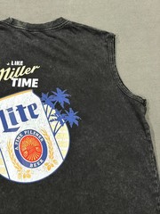 Vintage Miller Lite Tank Top Men Large Black Fine Pilsner Beer Graphic Acid Wash