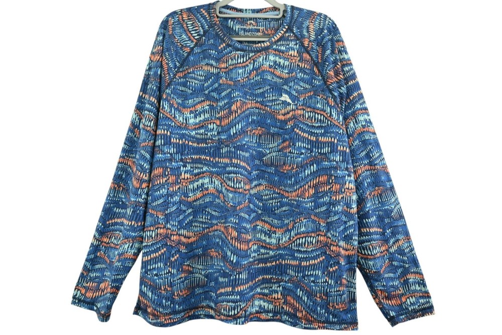 Tommy Bahama Island Zone Rash Guard Sz L Kingdom Blue Monte Rio Geo Crewneck