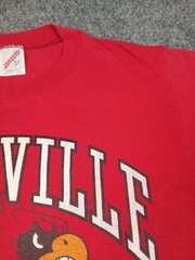 Vintage 80s Louisville University Mascot Logo T Shirt Mens Size Medium Red 1987