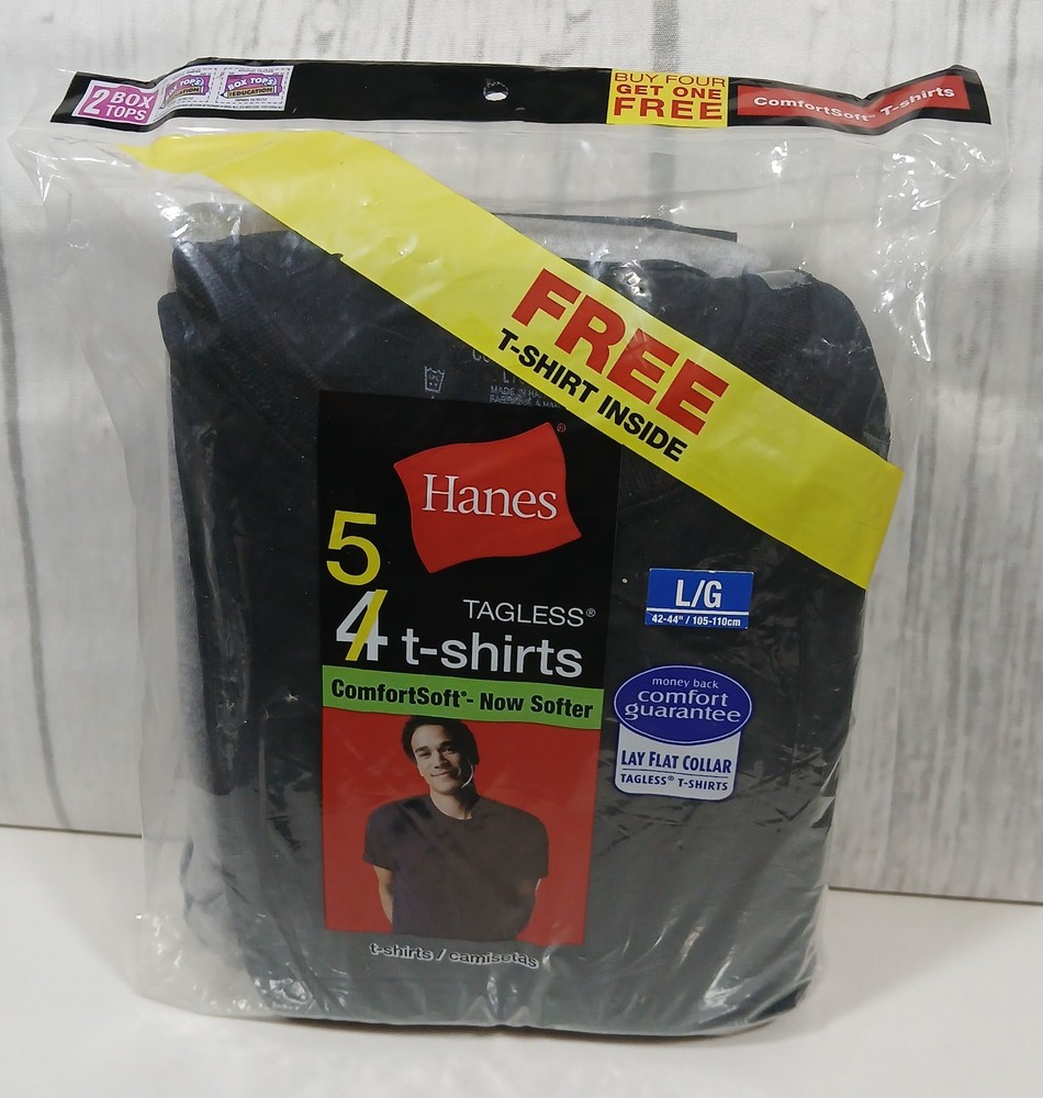 Hanes T-shirts Tagless Cotton Lay Flat Crewneck – Black & Grey – Size L 42-44″.