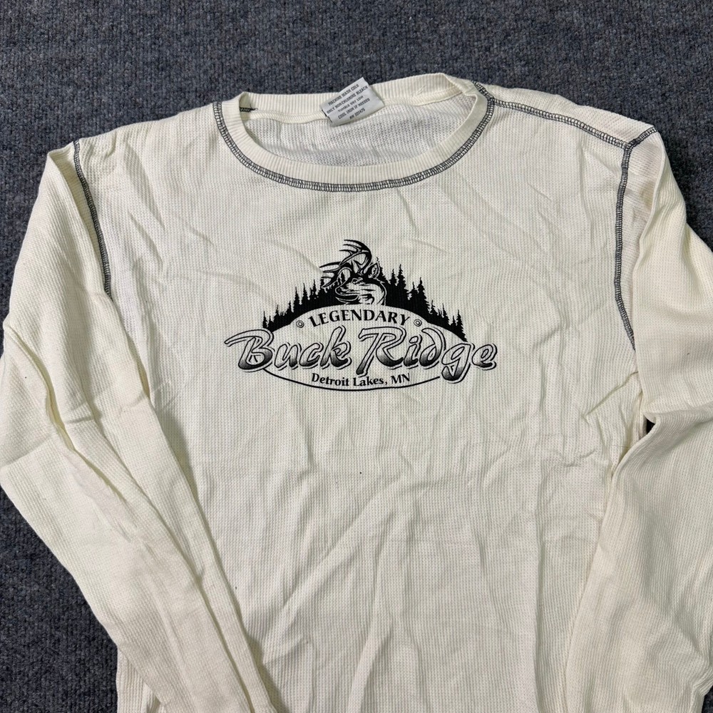 J. America Thermal Shirt Mens Medium Cream Cotton Waffle Knit Buck Ridge Graphic