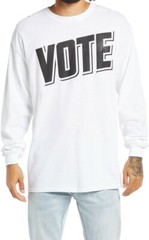 BP VOTE White Black Long Sleeve Graphic Political T-Shirt Cotton SMALL Oversize