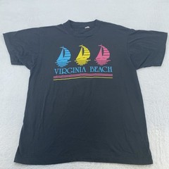 Vintage Virginia Beach Shirt Mens M Black Sailboat Graphic Tee 80s 90s Retro