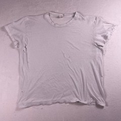 Vtg 80s Hanes Blank Tee L White Single Stitch USA Distressed Boxy Fit Thrashed
