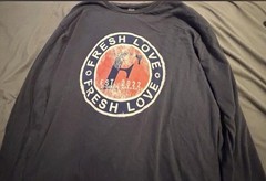 Fresh Love Men’s Navy Blue Cotton Long Sleeve Graphic Crew Neck T-Shirt Size L