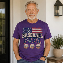 Custom Baseball Papa Shirt, Personalized Vintage American Flag Papa Tee