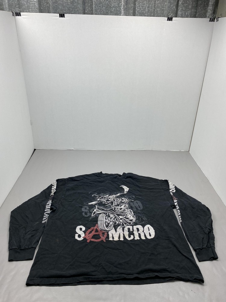 Shirt Mens XL Black Sons Of Anarchy SAMCRO Graphic Long Sleeve Tee Cotton Jersey
