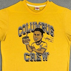 Columbus Crew Homage T-Shirt Mens Large Yellow Lucas Zelarayan Graphic Tee Logo