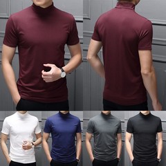 Men’s Slim Fit Half High Collar Short Sleeve T-Shirt in Polyester Solid Colors