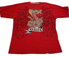 Vintage Avirex Snake and Tiger Embellished T-Shirt Red Graphic Tee Y2K – 3XL