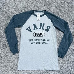 New Vans Off The Wall Gray Off White Long Sleeve Cotton Shirt Men’s Xtra Small