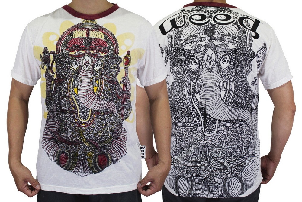 WEED Ganesha Ringer T-Shirt Men Vintage Ganesh Om Hindu God Hippie Bohemian WE03